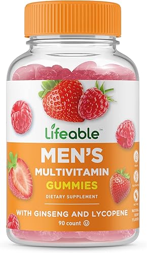 Lifeable Multivitamínico para hombres, vegano, sin OMG, gran sabor, con vitamina A, C, D, E, B1, B2, niacina, B5, B6, folato, B12, biotina, yodo,