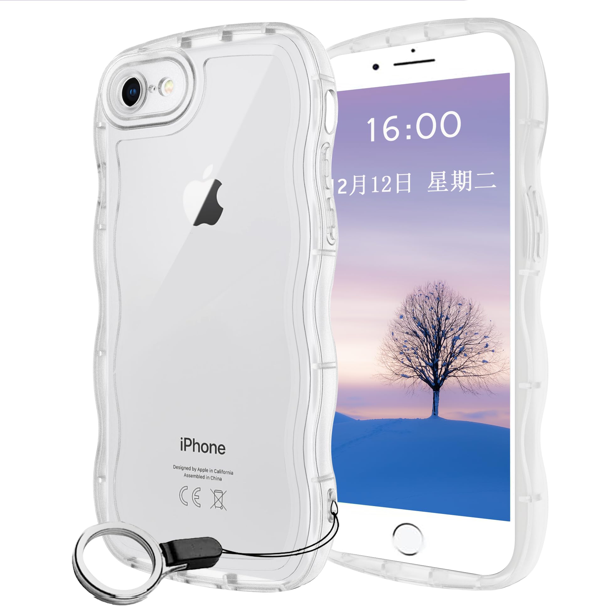 と互換性がある iPhone 7/8/SE/SE2/SE3 ケース クリア アイフォン7 8 SE SE2 SE3 TPU波状のバンパー 透明 スマホケース かわいい うねうね iPhone7/8/SE/SE2/SE3 ウェーブ デザイン 可愛い 韓国 薄型 人気 おしゃれ 耐衝撃 黄ばみなし ストラップホール付き(純透明)