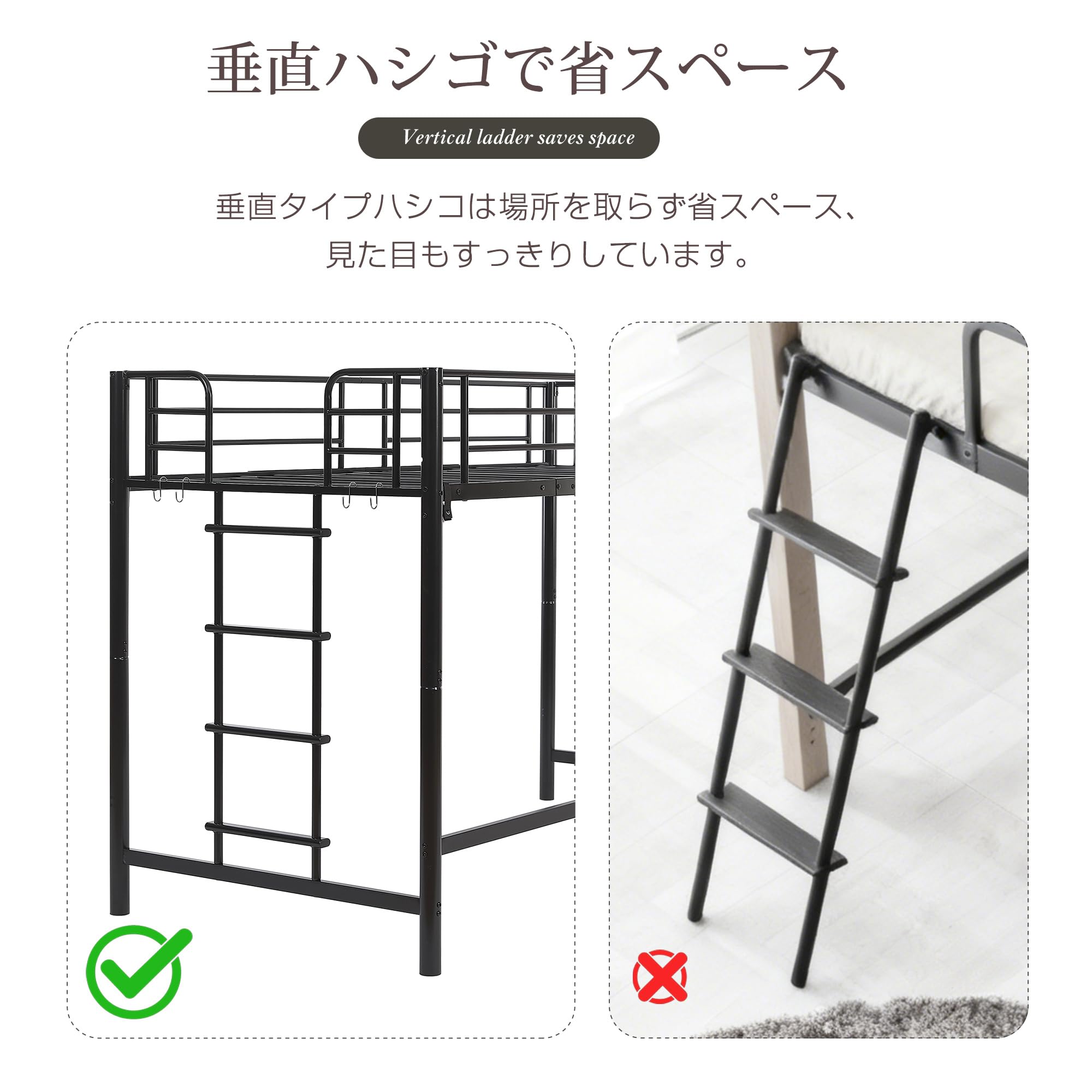 超人気！【高さ140cm】ロフトベッド 耐荷重150kg 一人暮らし Black 超人気！【高さ140cm】ロフトベッド 耐荷重150kg 一人暮らし Blackの