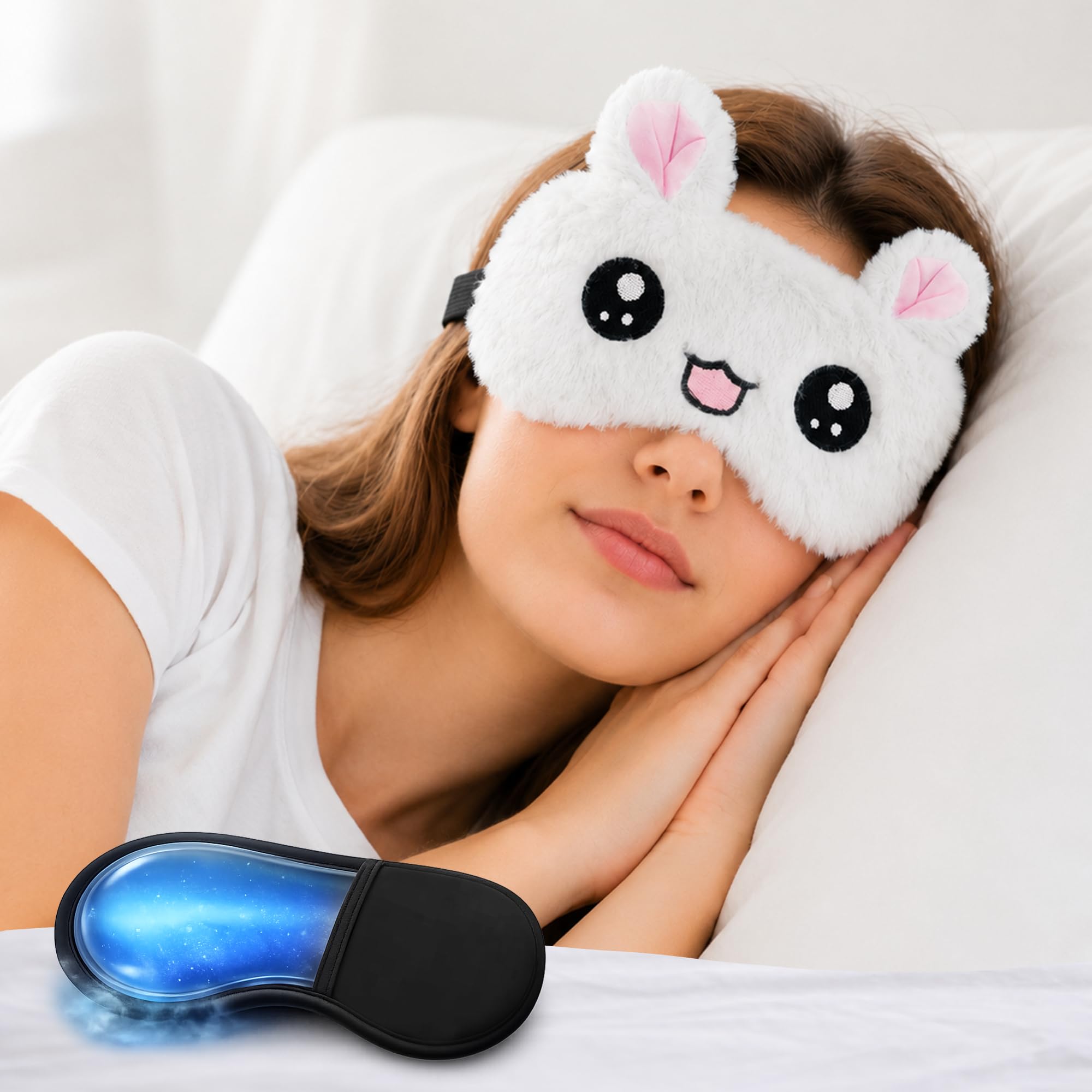 Jenna Eye Mask for Sleeping with Adjustable Strap Super Soft Sleeping Mask Blind Fold | For Comfortable Mask for Women & Girls, Nap, Air Travel, Meditation & Relaxation (White)