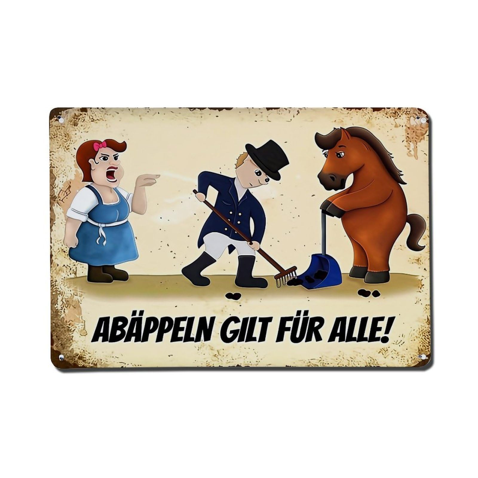 Cartoon Farm Scene With Horse Metal Tin Sign Plaque