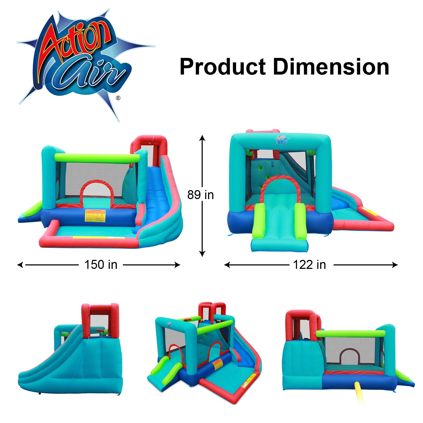 Action Air Bounce House - Inflatable Bouncing House with Blower for Indoor & Outdoor - Jump Bouncy Castle with Slide - Big Bouncy Area, Love for Kids