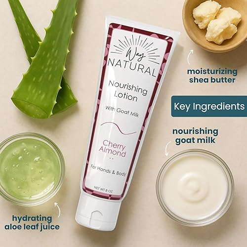 Miniatura 3 de Way Natural Loción de leche de cabra real, almendra cereza - calmante y cremosa, tubo de 8 onzas - Crema de manos de leche de cabra, loción corporal