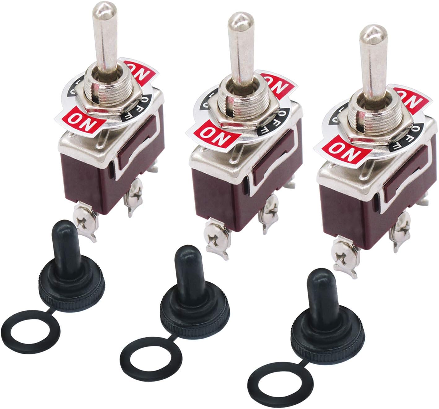 Taiss3pcs Switch Toggle Rocker Heavy Duty with Boot for 20A 125V SPDT 3 Position ON-OFF-ON Toggle Switch + 3pcs Waterproof Cover 2 Years Warranty Ten-1122
