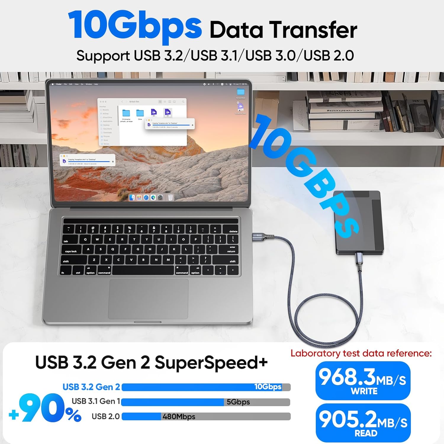 FEMORO USB C Data Cable 3ft, USB 3.2 Gen2 10Gbps High Speed Data Transfer, 5V/3A Fast Charge A to Type C Braided Cord for Android Auto, Portable SSD iPhone16 Phone Laptop MacBook Pro Tablet Computer 3 Feet 1 Pack image 2 of 9 B0F9P9TLYG