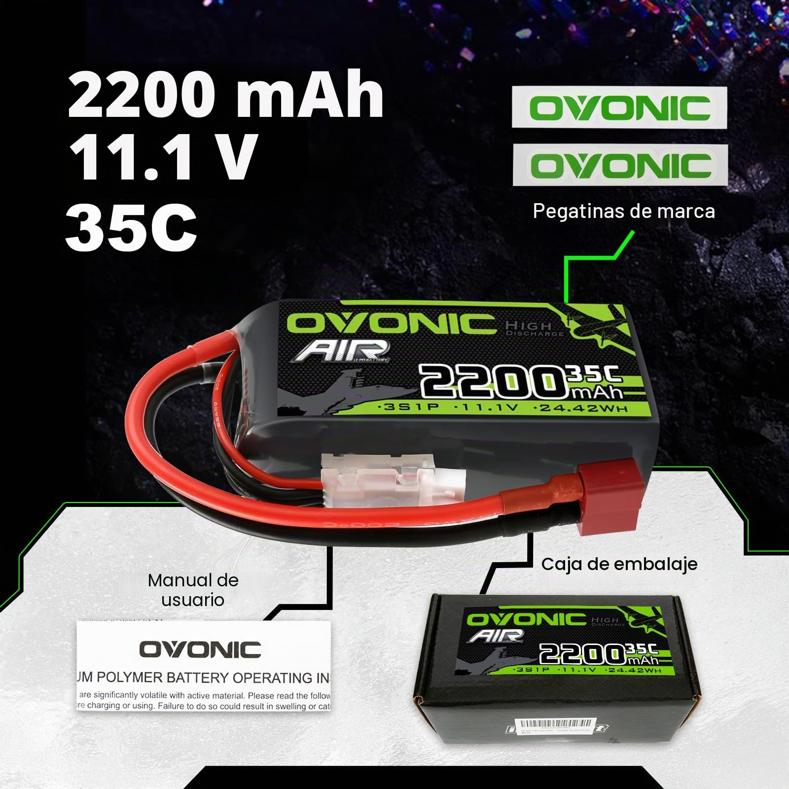 OVONIC 3S - Batería de polímero de litio (35 C, 2200 mAh, 11,1 V, con conector Deans para helicóptero de avión, para avión teledirigido de 1:14)