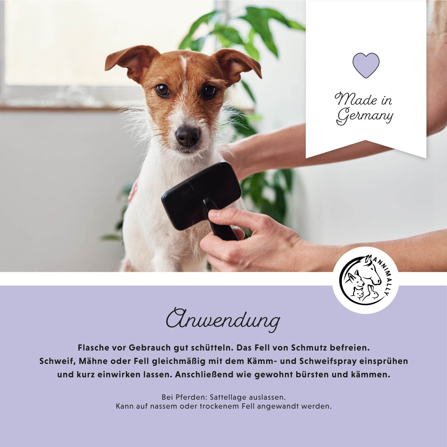 Annimally Spray per Criniera per Cavalli 500 ml - Spray per Coda e Spray Districante per Cavalli e Cani per un Pettinaggio più Facile e una Lucentezza Setosa del Pelo