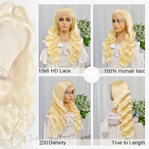 Miniatura 5 de Peluca de cabello humano rubio de 26 pulgadas, 13 x 6, pelucas de cabello humano 613 de densidad 200, pelucas de cabello humano ondulado rubio con