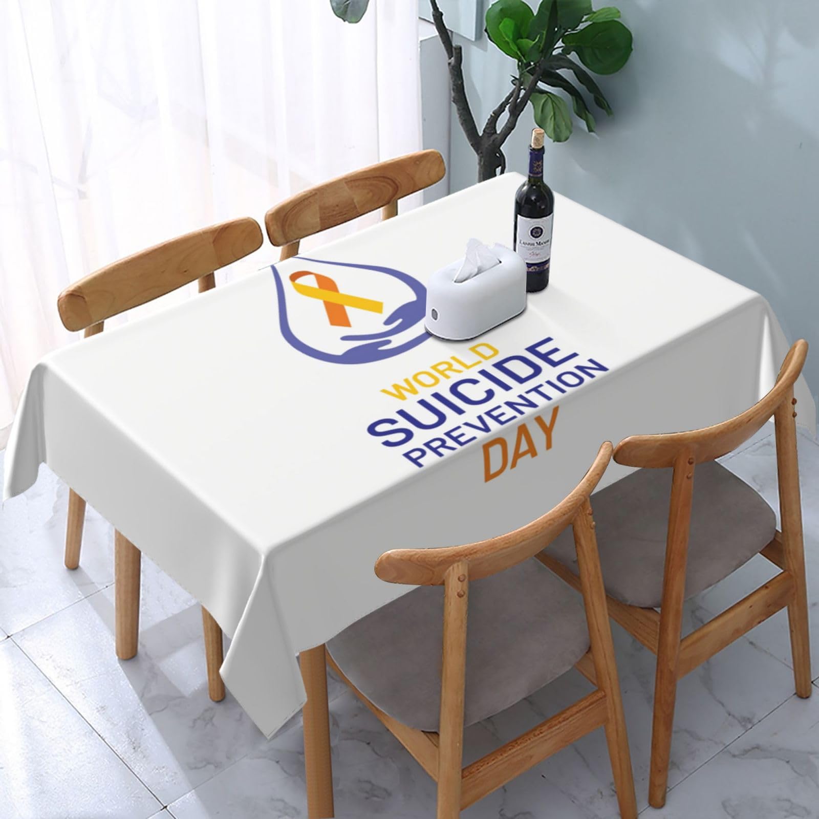 JunHeArt Suicide Prevention Month Tablecloth Rectangle Table Cover Washable Table Cloths Decor For Kitchen 54" X 72"