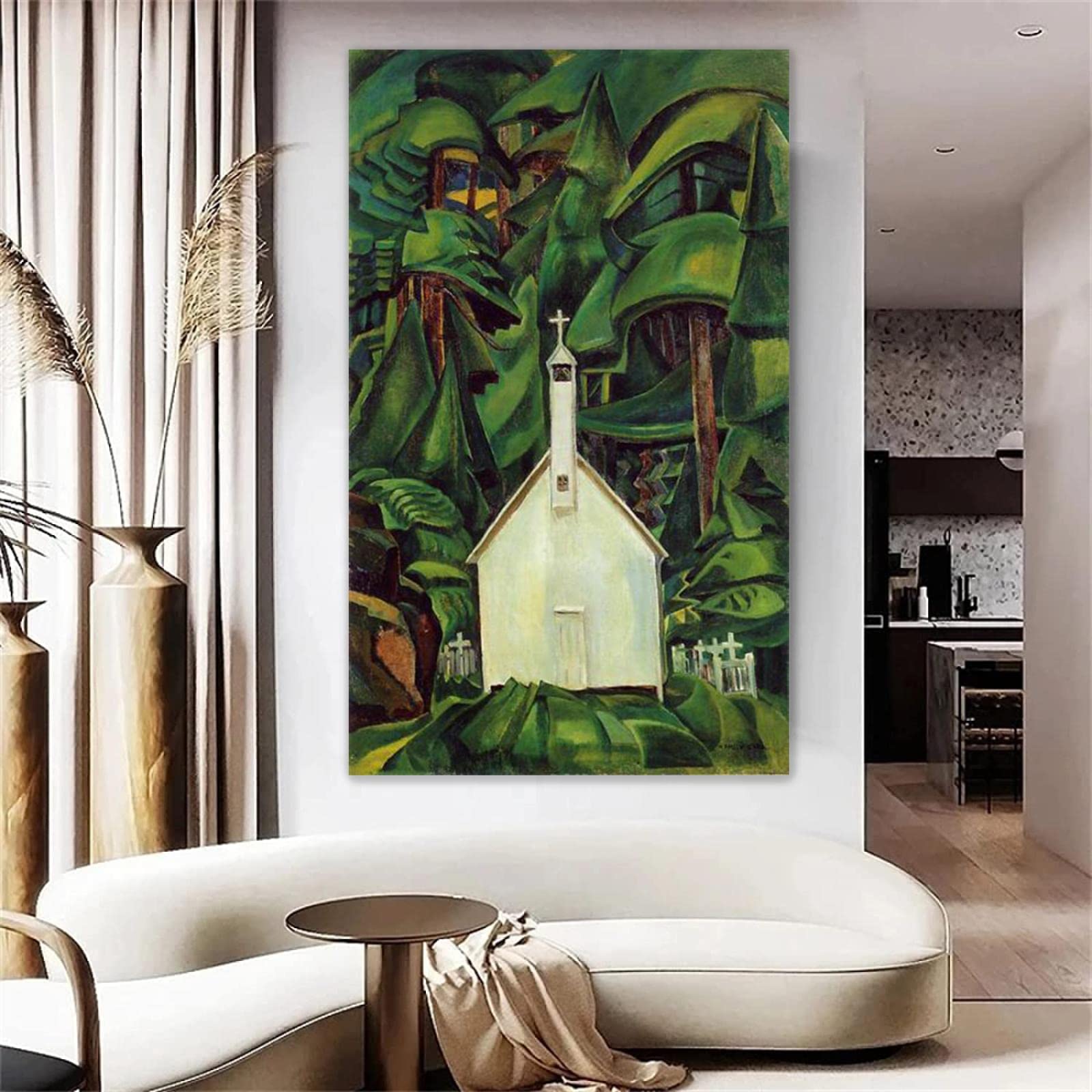 Emily Carr Pintura Reproducción de Carteles Cuadro en lienzo-impresión Obras de Arte-listo para colgar Cuadros famosos impreso sobre lienzo(Iglesia India)80x135cm(31x53in)Enmarcado