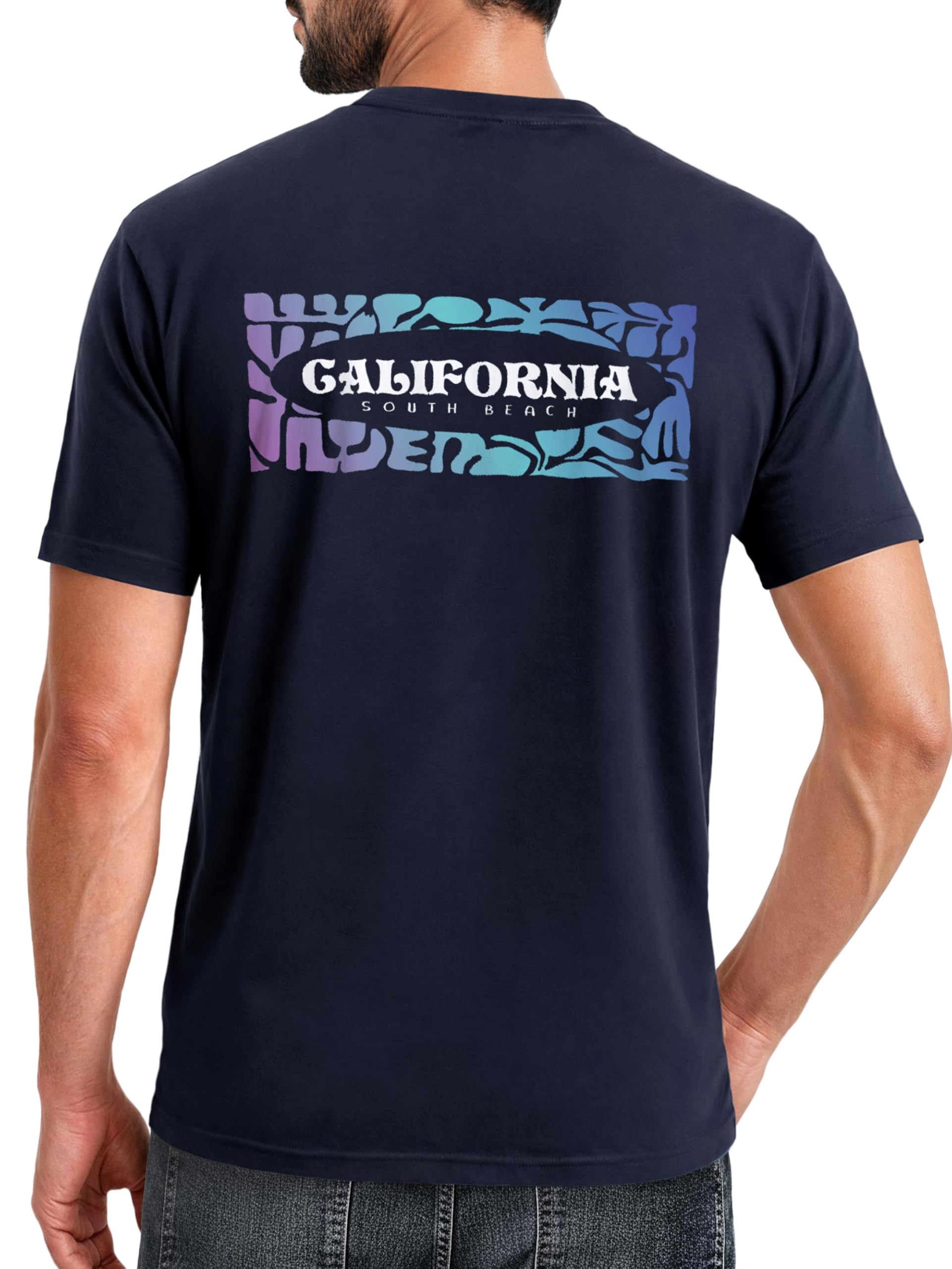 Neverless Backprint - Maglietta da uomo con scritta California, stampa sul petto, stile streetstyle estivo, alla moda