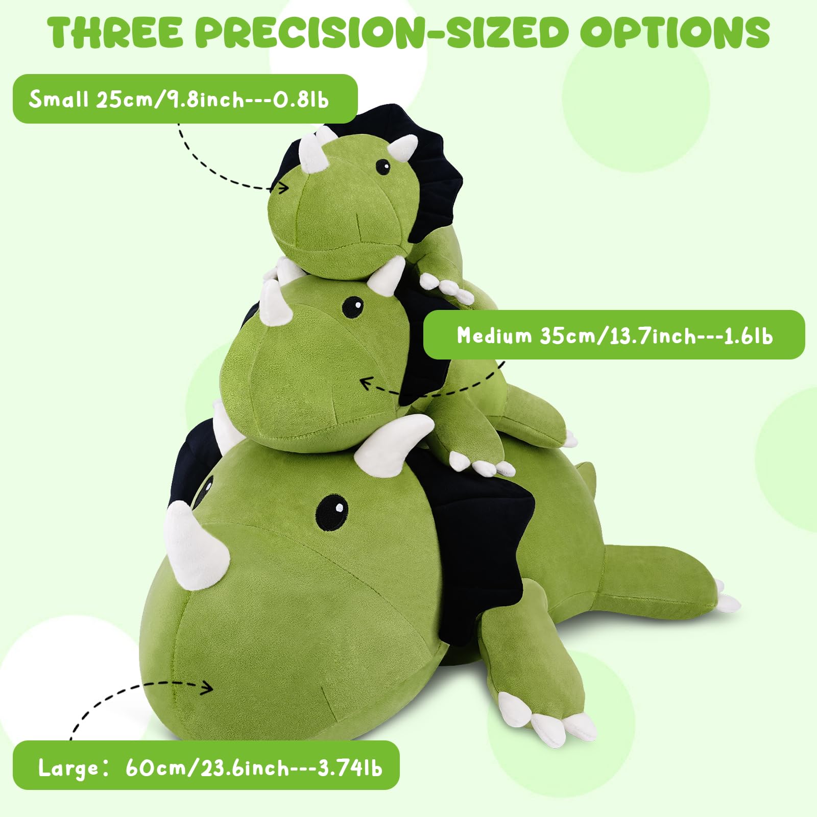 Xfrog Weighted Dinosaur Plush, Soft Weighted Triceratops Stuffed Animals Throw Pillow, Cute Dino Plushie Toys for Kids Adults 35CM - Image 3