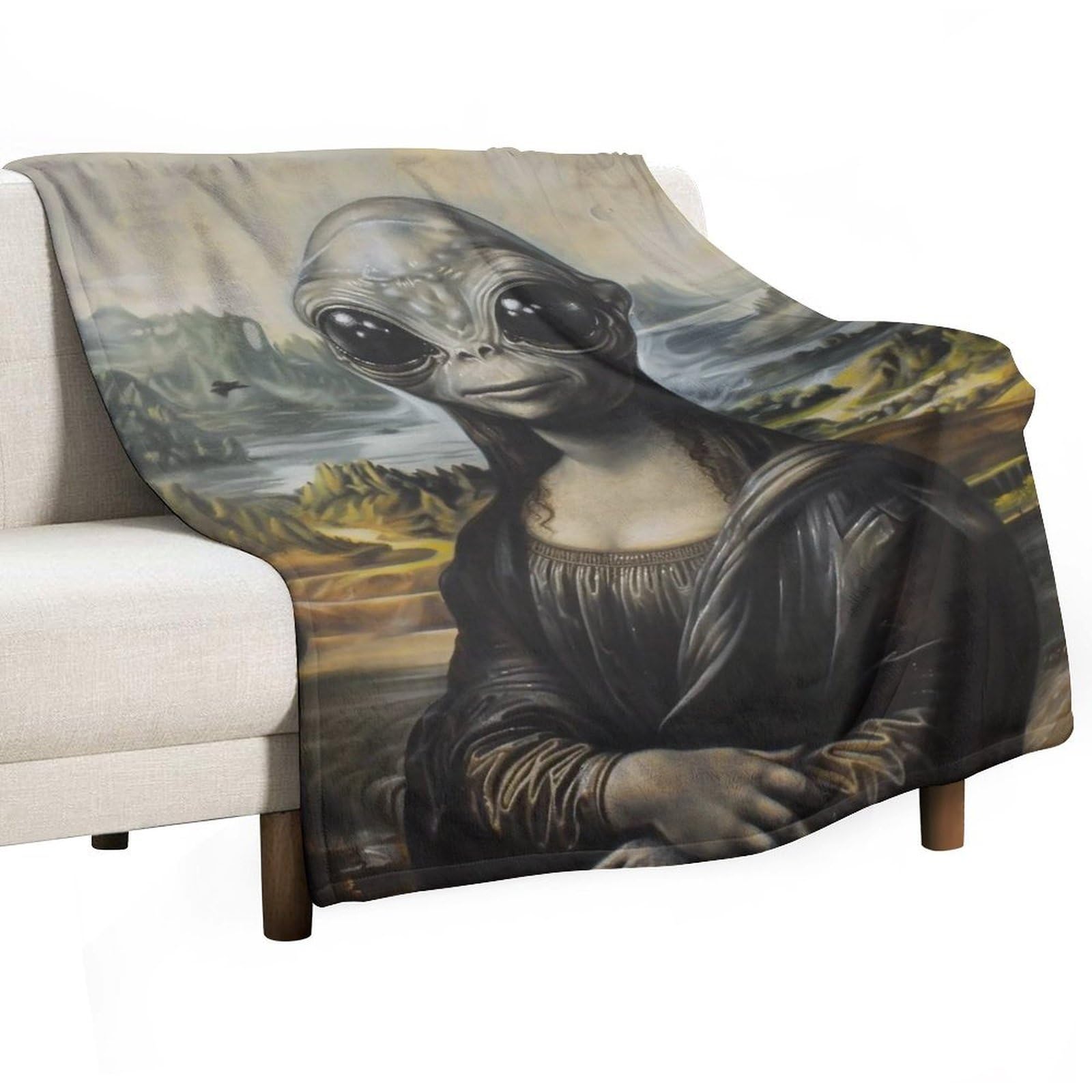 YHGSREUOH Alien Mona Lisa 01 Flannel Blankets Fleece Soft Throw Lightweight Plush Gifts for Couch, Bed, Cozy Sofa Plush, Chair, Lovers 80x100cm(30x40in)