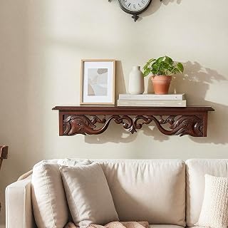 woodsome™ Handcrafted Wooden Wall Bracket Shelf | Decorative Solid Wood Wall Mount Shelf for Living Room, Bedroom, Mandir... Price In India