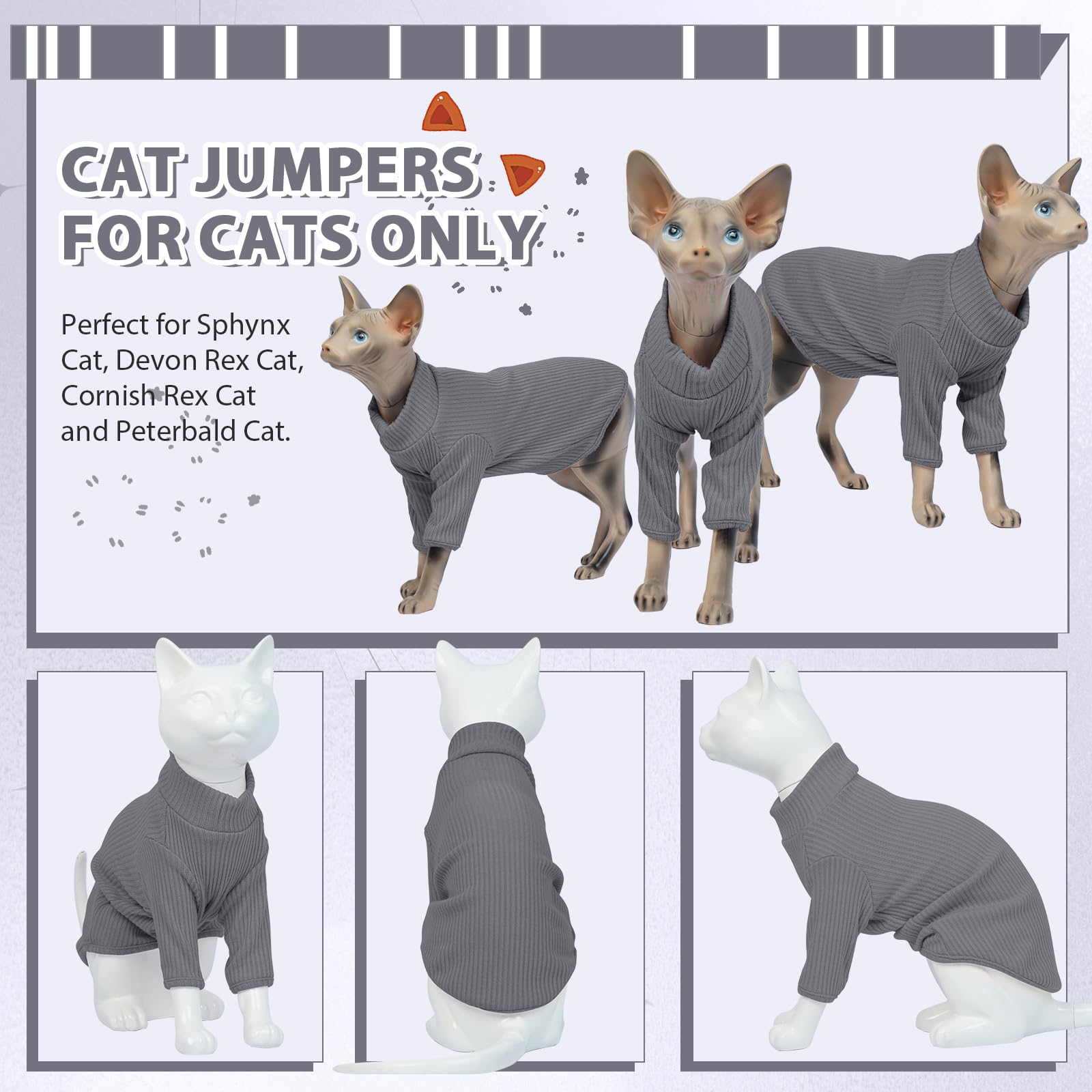 Cat Clothes, Sphynx Cat Clothing, Sphynx Cat Jumper, Cat Clothes For Cats Only, Hairless Cat Jumper, Breathable Cat Pyjamas, Warm Cat Coat, Cat Sweater, Cat Vest For Sphynx, Devon Rex-M — view 3