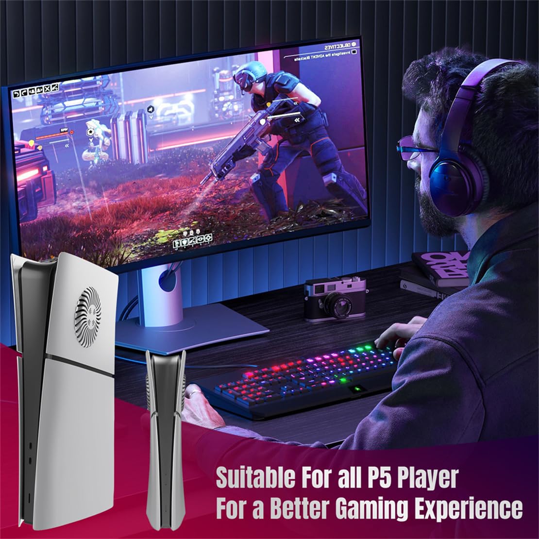 Placa frontal para PS5 Slim consola, placa frontal de repuesto protectora para PS5 Slim Accesorios (versión digital plateada)