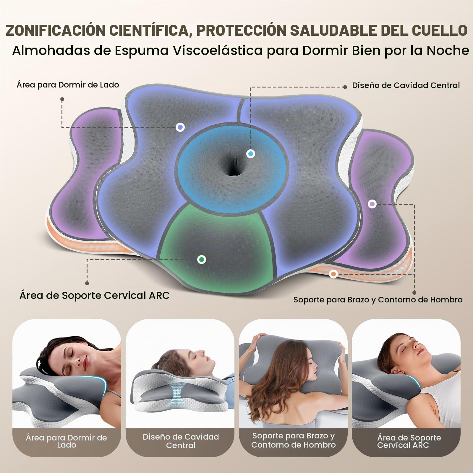 A-Pce Almohada Cervicales y Cuello para Dormir, Gris Claro | Almohada Ergonómica Tipo Mariposa, de Espuma Viscoelástica Transpirable,Ideal para Quienes Duermen de Lado o Boca Arriba