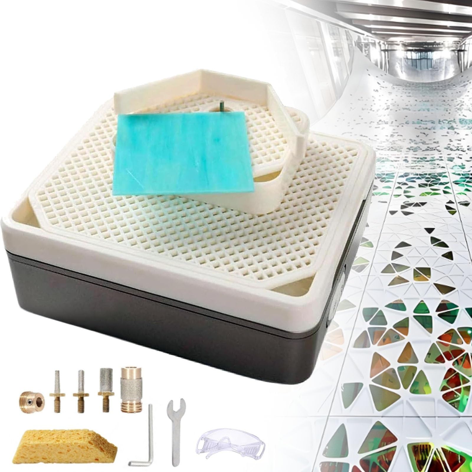 YXYLJOZ Portable Dual-Layer Stained Glass Grinder with 4 Bits, 4200rpm Mini Electric Polishing Machine, 2-3mm Drilling Function for Ceramics & Jade Crafts