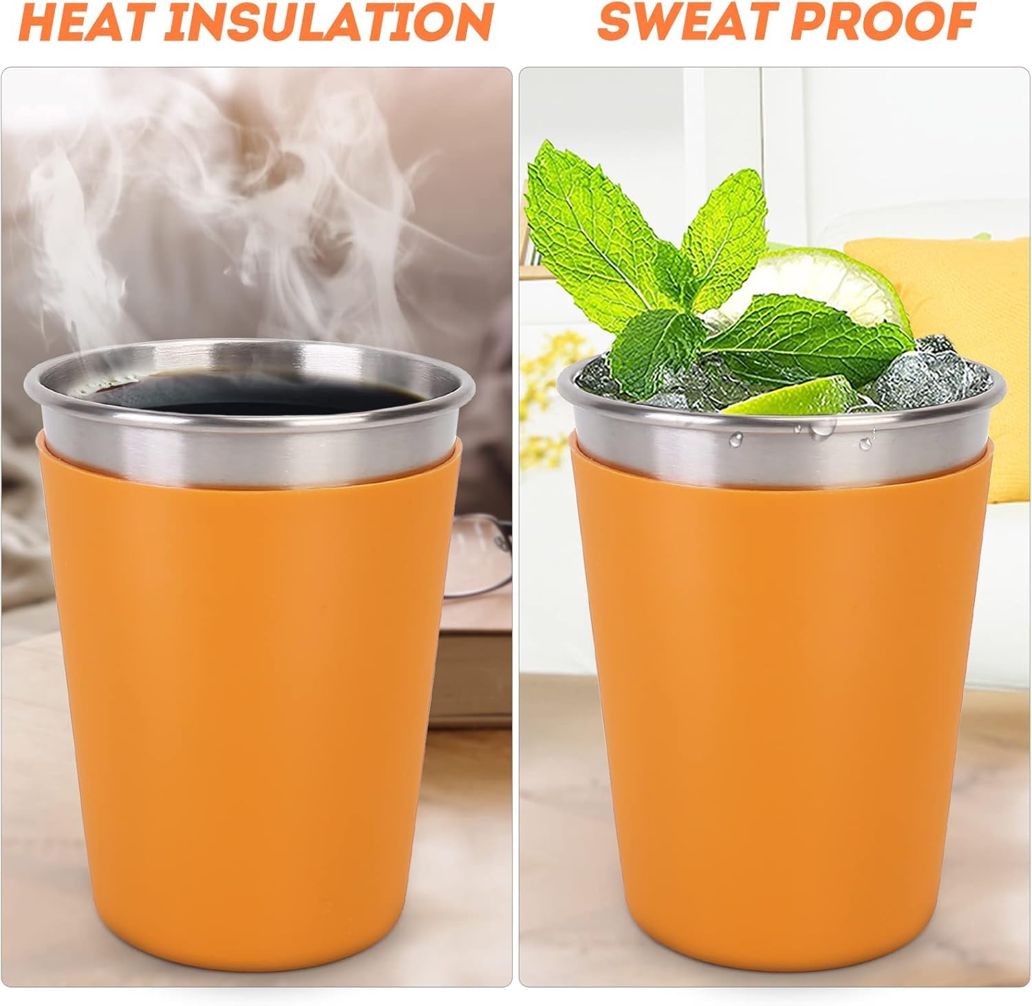 KAHEIGN 6 Pezzi Tazze in Acciaio Inox con Coperchio e Cannuccia, 360ml Tazza Infrangibile per Bambini Bicchiere da Viaggio Riutilizzabile Tazza per Caffè Fredde con Maniche in Silicone Rimovibile