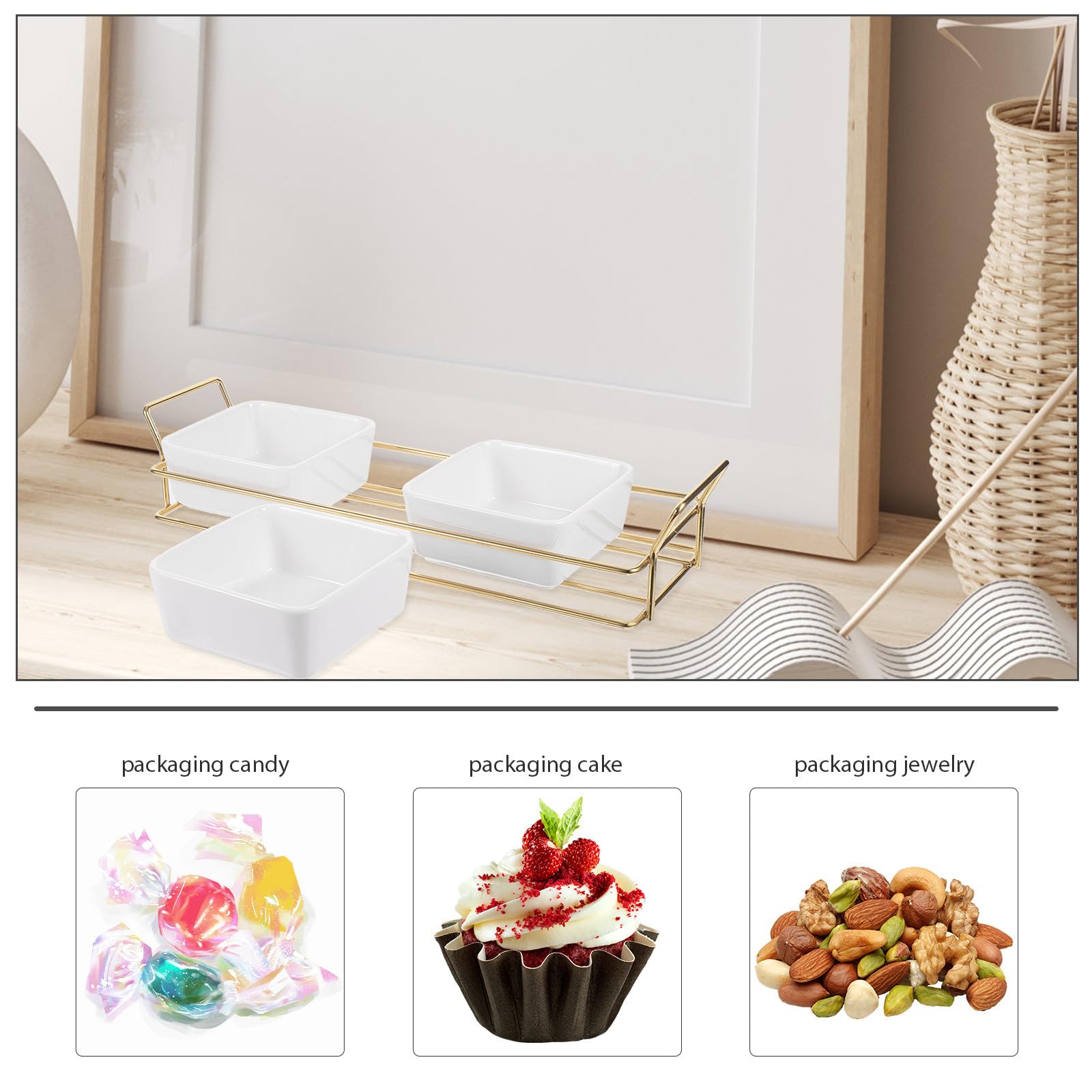POPETPOP Vassoio Porta Snack e Frutta Secca 3 Scomparti Piatto da Portata per Dolci e Salatini Aperitivo a Casa