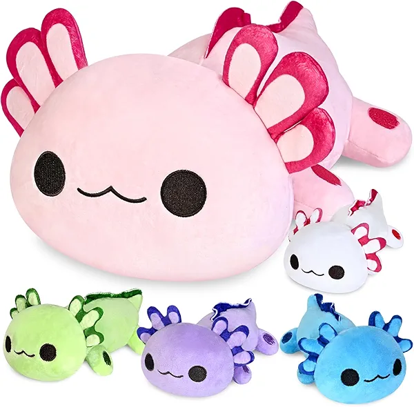KMUYSL Axolotl Plush Toys for Ages 3 4 5 6 7 8+ Year Old- Axolotl Mommy Stuffed Animal with 4 Baby Axolotls in Her Tummy, Plush Toys Set, Christmas Birthday Gifts for Baby, Toddler, Kids