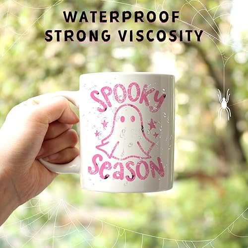 Miniatura 5 de Tintnut Vinilo permanente de Halloween, 10 hojas de 12 x 10 pulgadas, hojas de vinilo adhesivo con patrón de fantasma de calabaza rosa compatibles