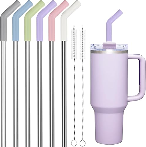 Tomorotec Pajitas de 40 onzas, popote de acero inoxidable de 12 pulgadas con punta extensora de silicona para vaso Stanley Adventure Quencher H2.0,