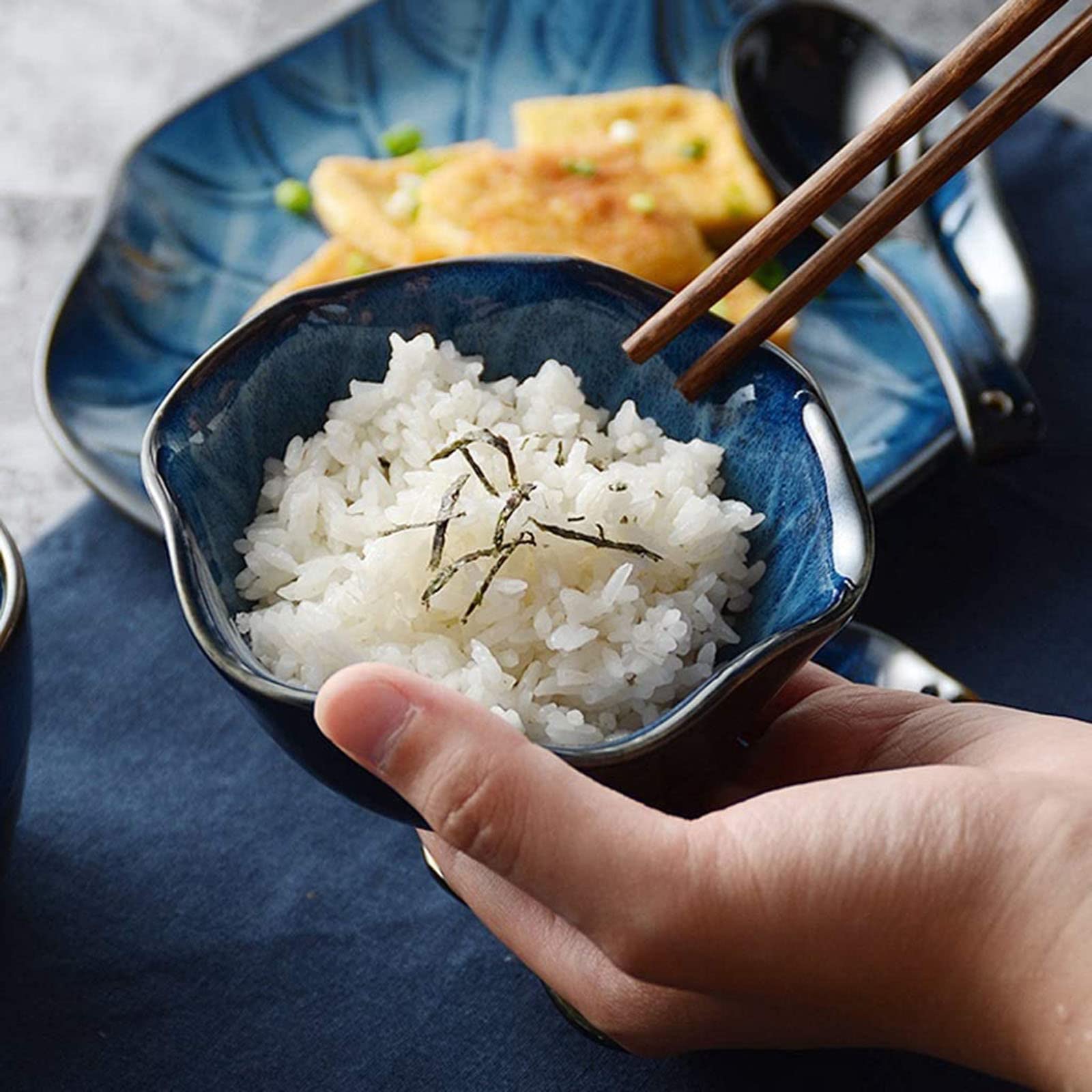 Service de Vaisselle rétro Japonais, Ensemble de Couverts en céramique, Assiette créative, Bol de Riz, Petit Plat, cuillère à Soupe, Vaisselle pour 1 Personne
