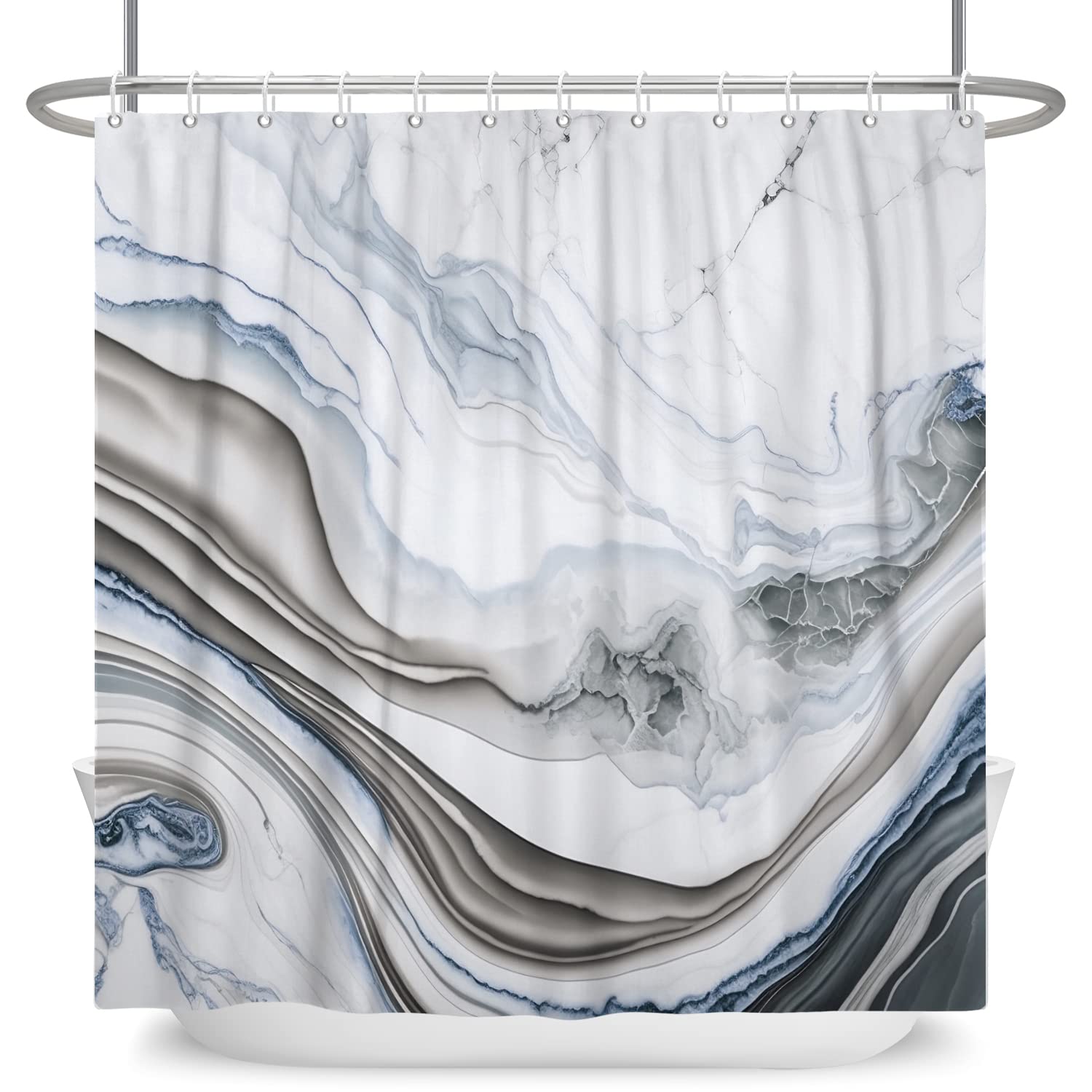 Bovlleetd Grey White Textured Shower Curtain Abstract Modern Shower Curtain for Bathroom Refreshing Tones Bathtub Curtain Decors 72"x78" Waterproof Polyester Fabric Set 12 Holes — image 1