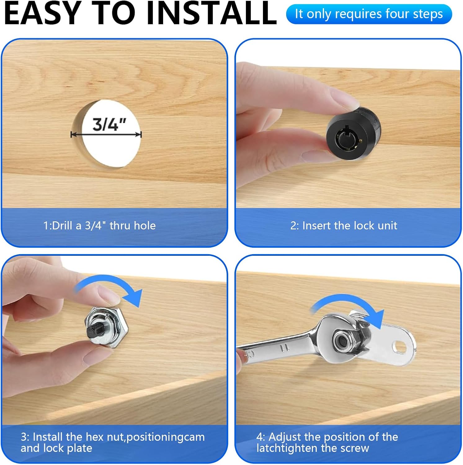 1Pack Toolbox Lock with Keys 1-1/8 Inch Black Cabinet Locks Keyed Alike Tubular Cam Lock Hook Cam with Zinc Alloy