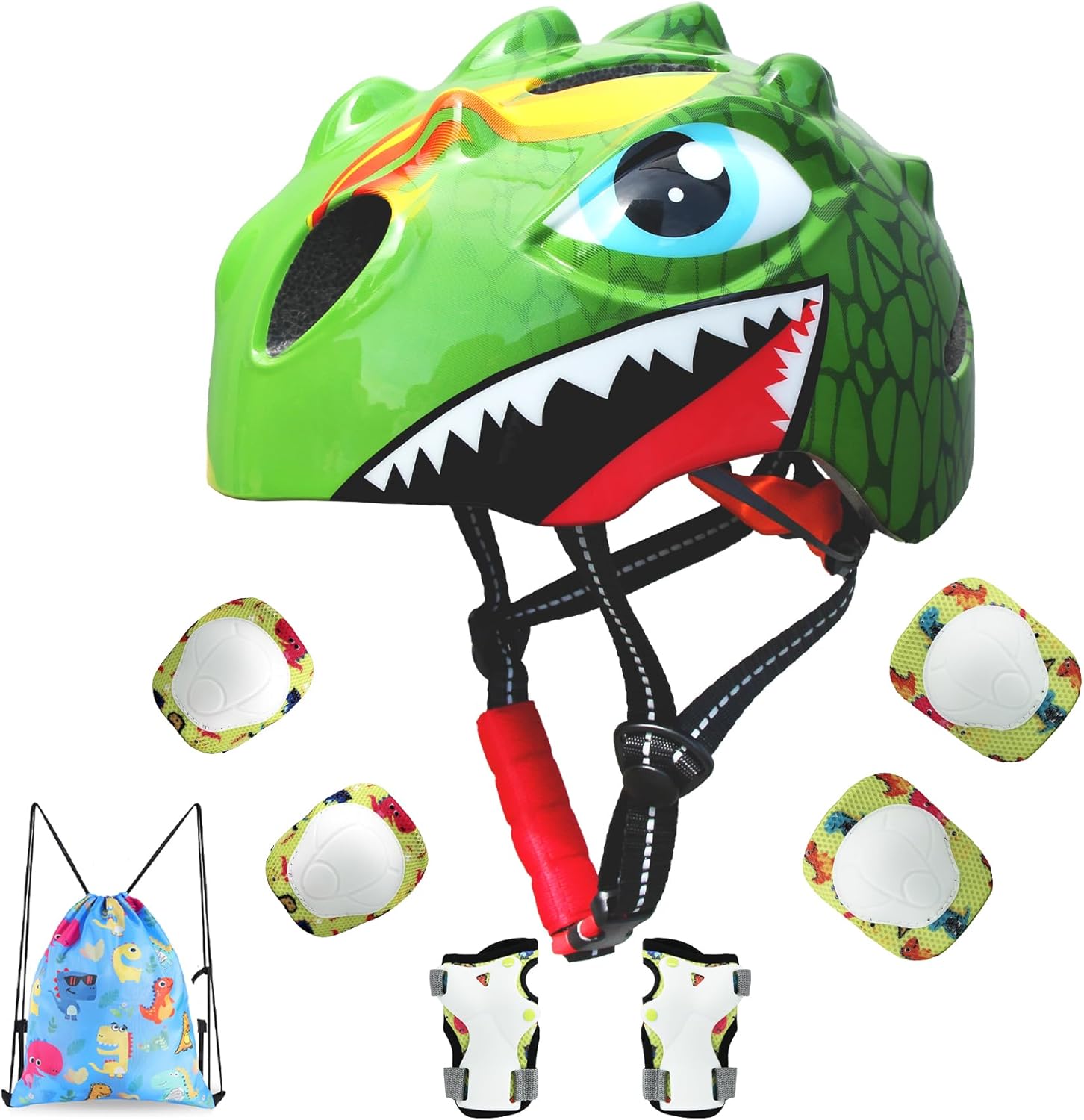 Toddler Helmet Kids Bike Helmet for 2 3 4 5 6 7 8 Years Old Girls with 3D Dinosaur Design Protective Gear Set