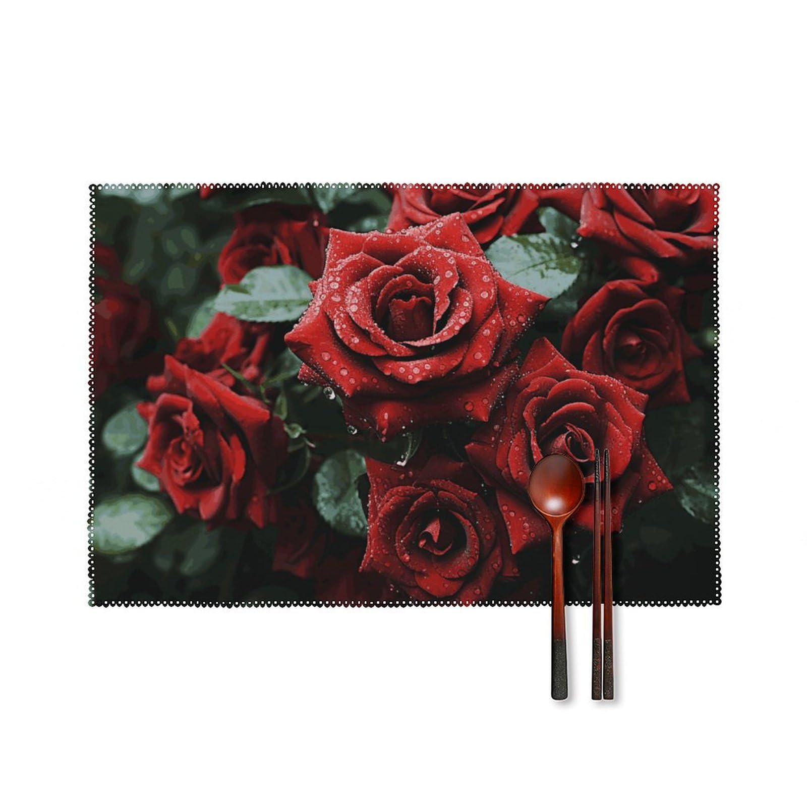 Sets de table en toile antidérapants et résistants à la chaleur - Imprimé rose noire