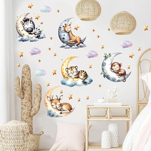 Miniatura 6 de Calcomanías de pared de animales de la selva para guardería, calcomanías extraíbles de animales de safari para habitación de bebé, dormitorio de