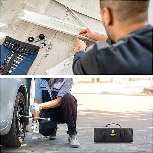 Miniatura 8 de Organizador de rollos de herramientas de 32 bolsillos, organizador de llaves y bolsa de herramientas, rollo de llaves incluye bolsas para 10