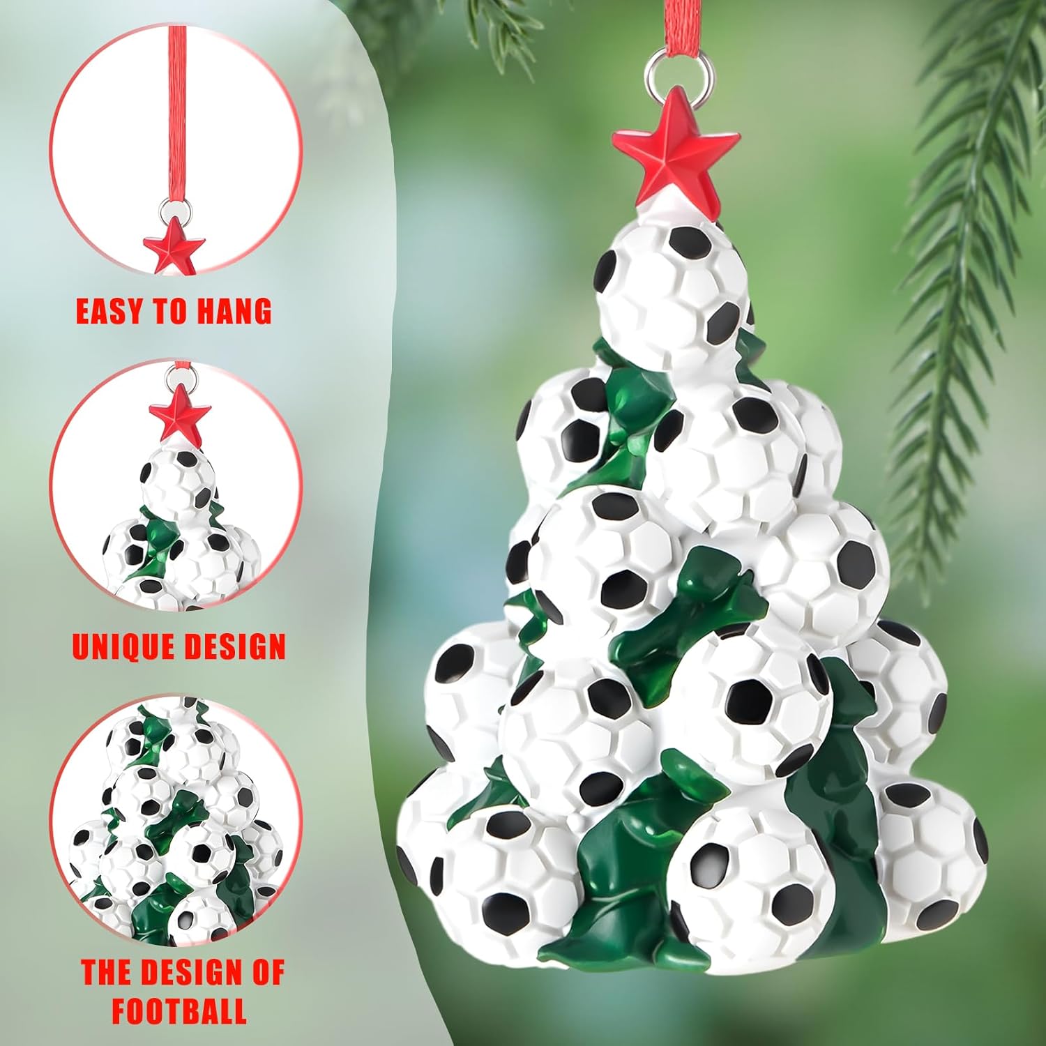 Christmas Soccer Ornaments 4 Inch Resin Sports Ball Ornaments 2025 Christmas Tree Decoration for Xmas Holiday Party Favor Decoration Soccer Sports Coach Lover Fan Players Gift - Image 3