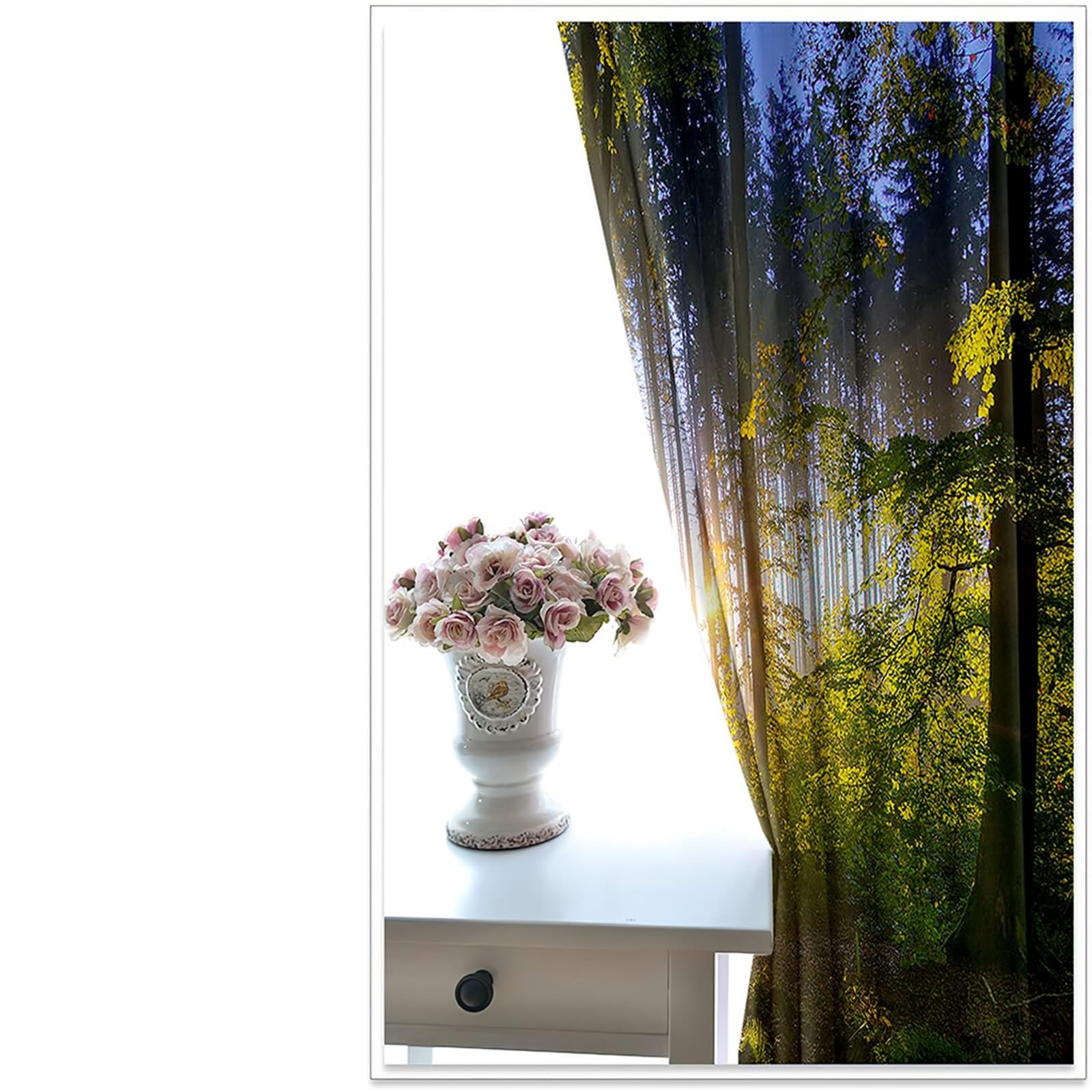 Fenstervorhänge Modern, 107x160cm Grün Sonnenschein-Waldlandschaft Schlafzimmer Gardinen und Vorhang Kälteschutz & Wärmeisolierend