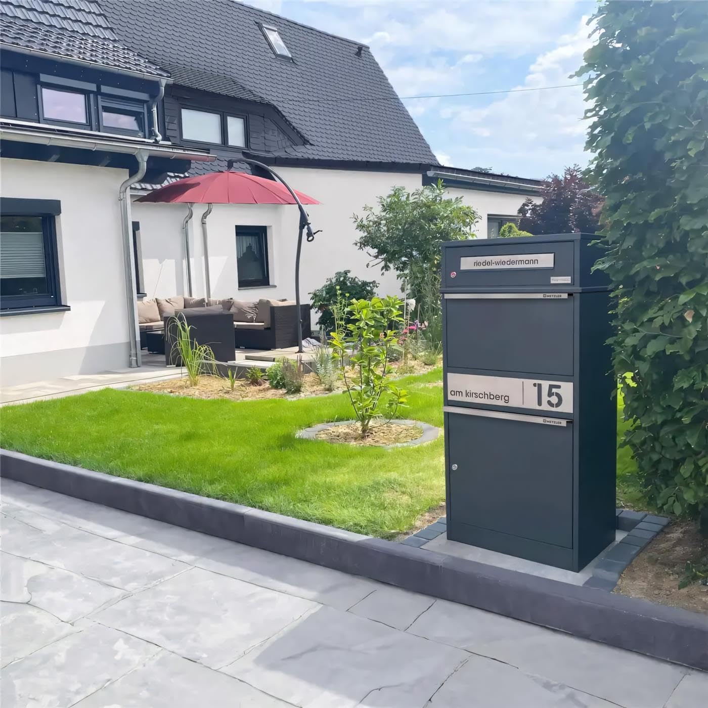 Metzler® boîte à Colis verrouillable avec Plaque Nominative et Grand Compartiment – Anthracite RAL 7016 – Acier thermolaqué, Gravure Laser Durable, réception sans Contact, 10 Ans pièces Bispo 2