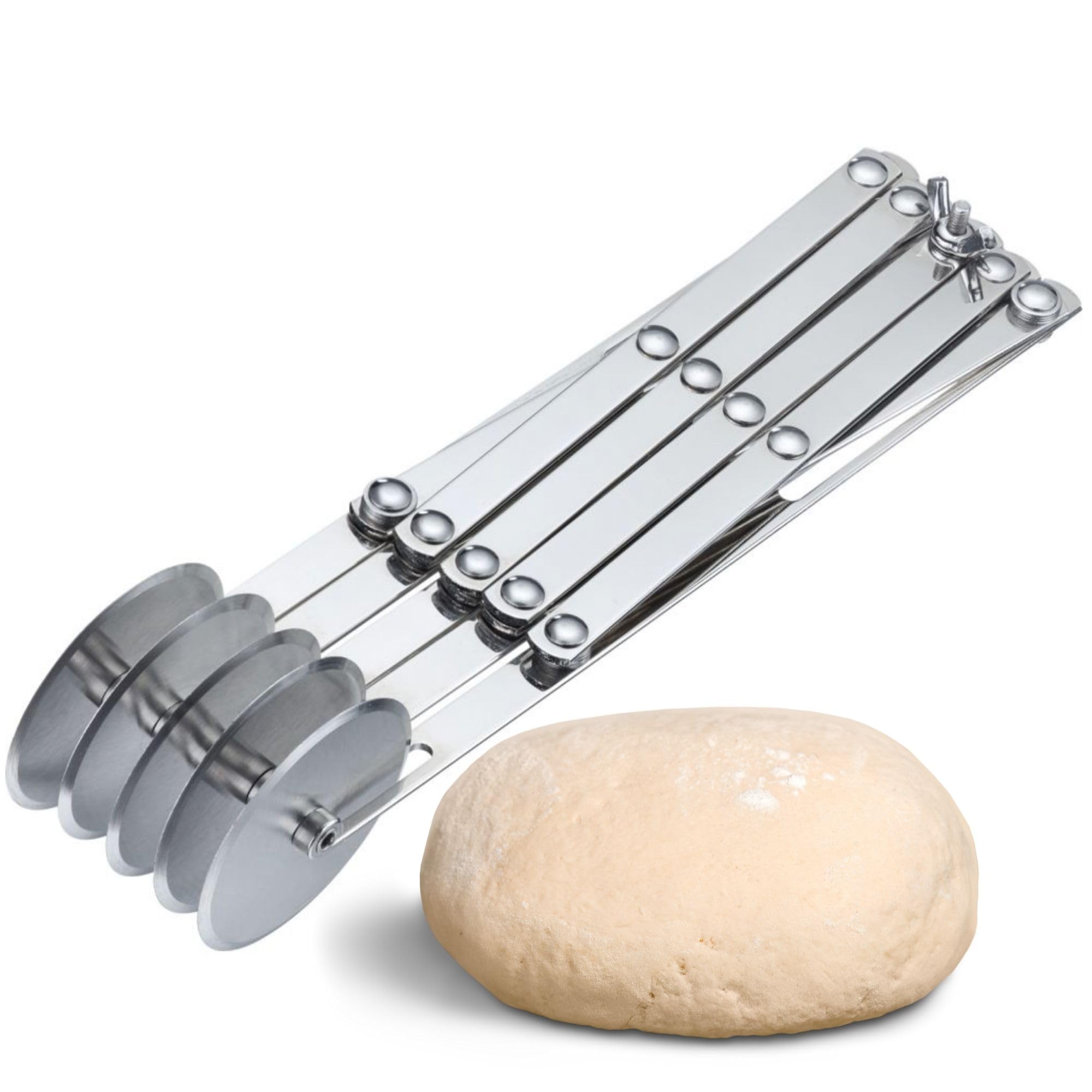 Westmark Tagliapasta, 5 rotelle – Preparazione e porzionamento di pasta, fondant e altro più veloci, strisce regolabili da 1,2 a 12,2 cm – Acciaio inossidabile