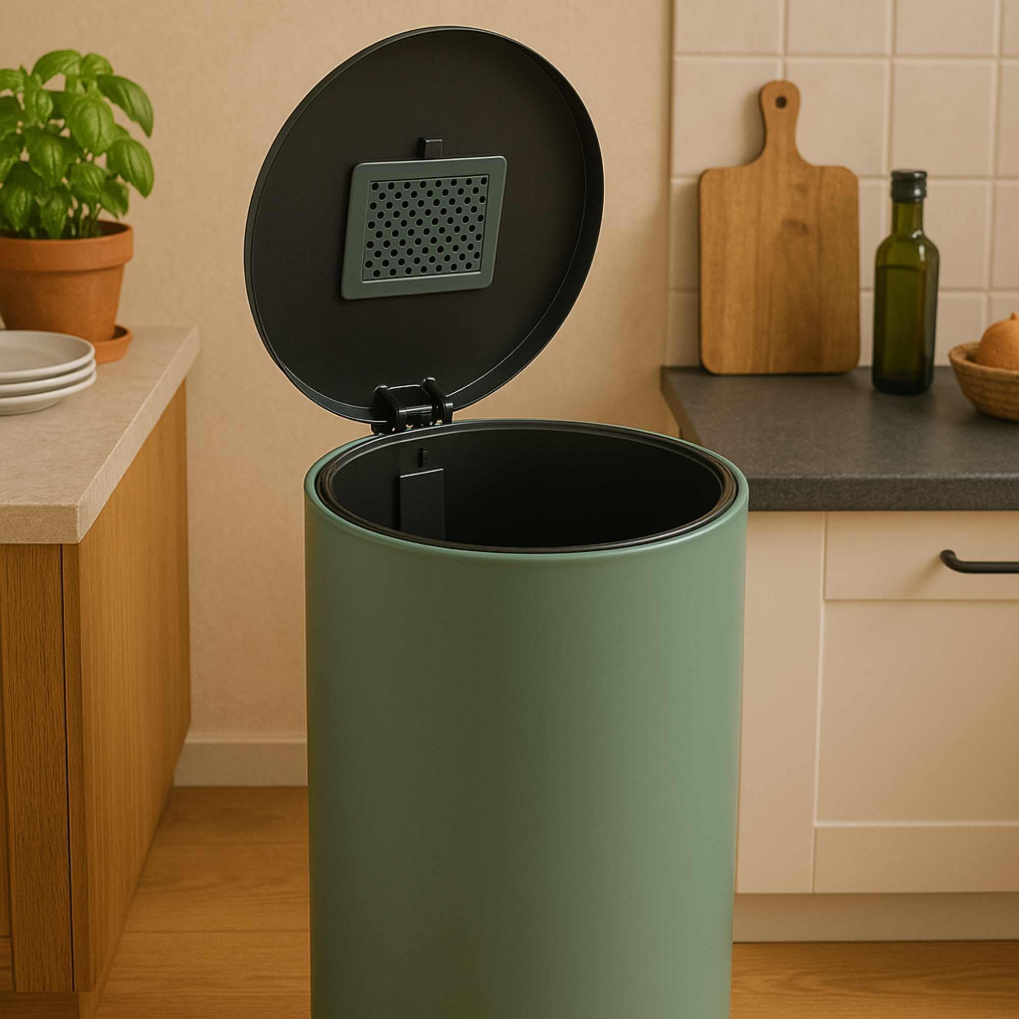 WELL HOME - Papelera / cubo de basura / contenedor de residuos con pedal 30L Retro verde delta