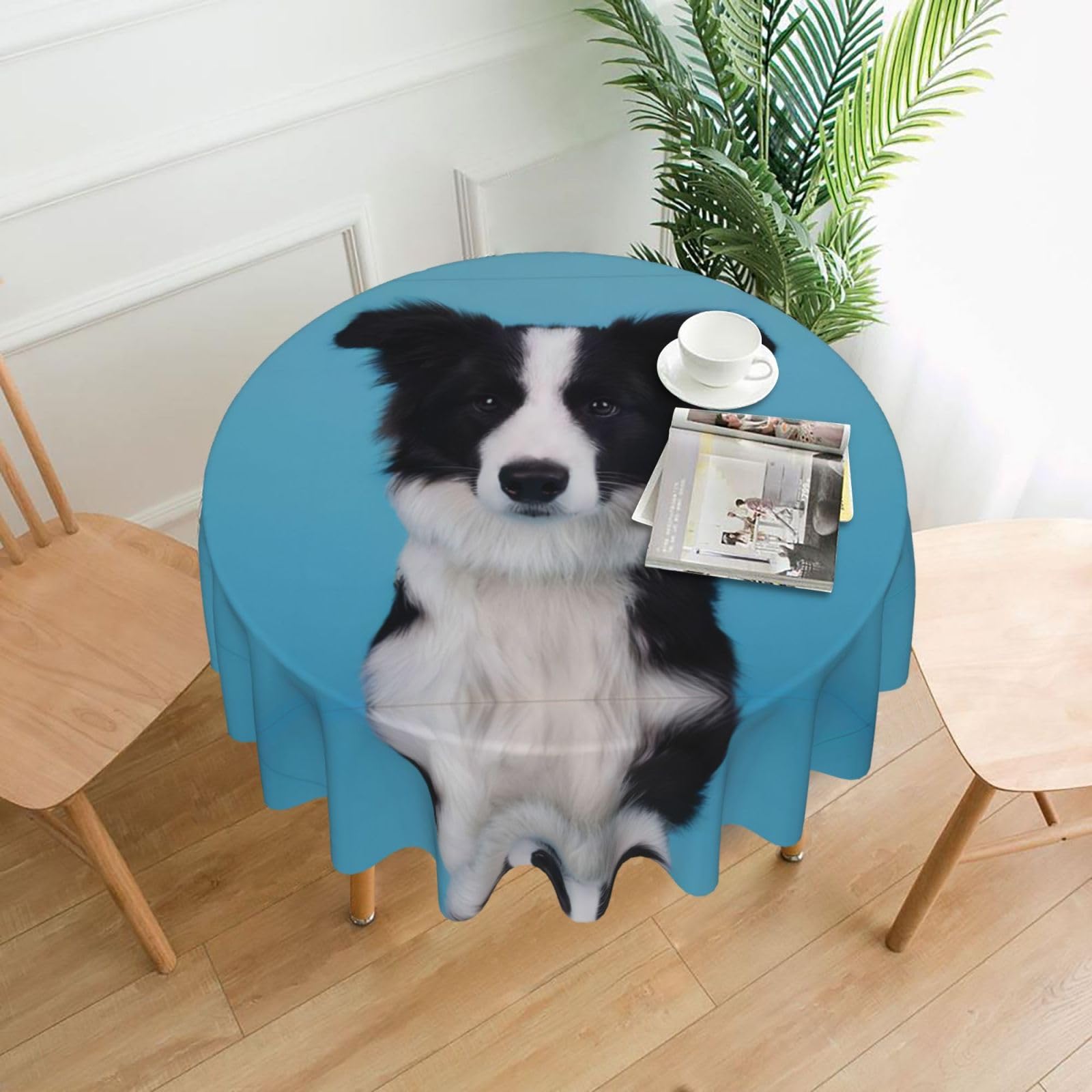 hhxvcv Border Collie Round Tablecloth – Dining Table Cover