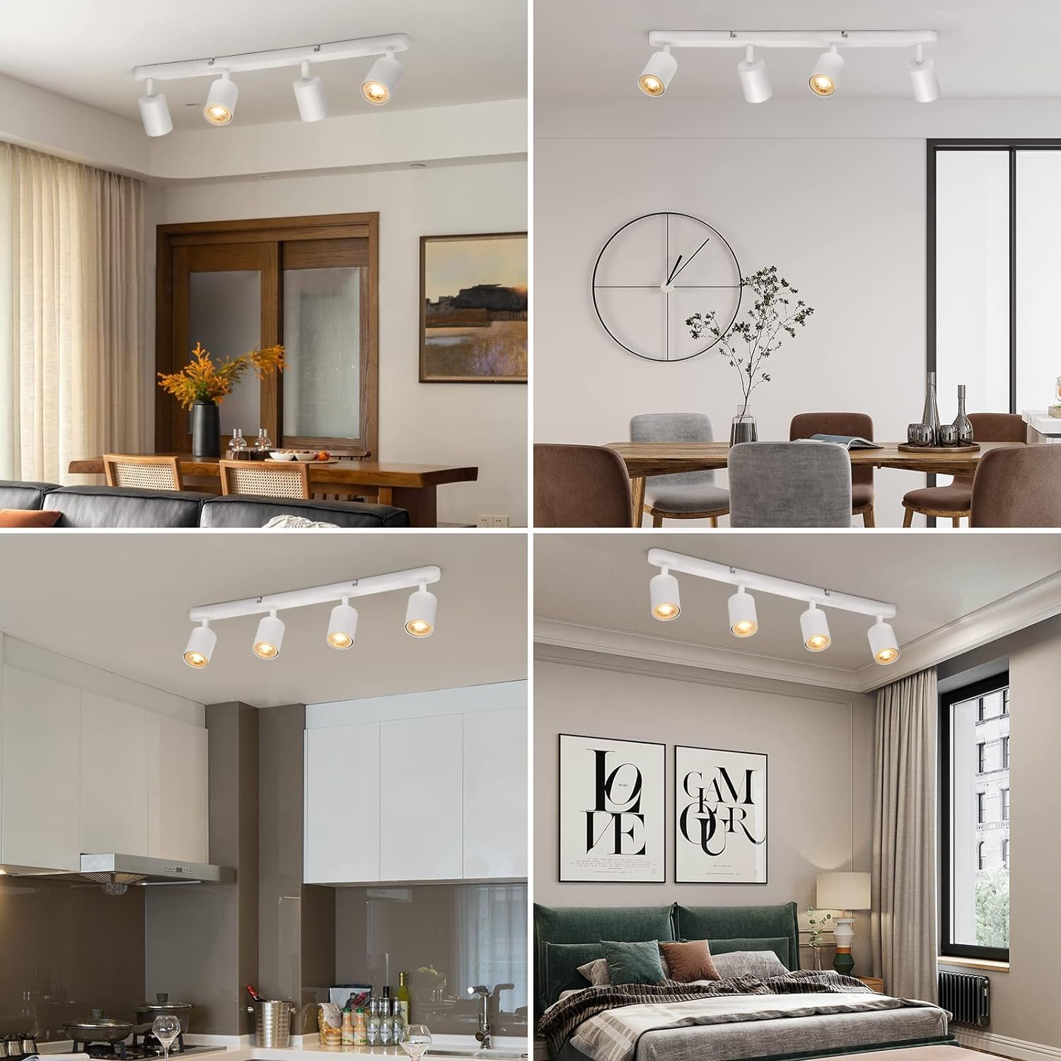 wowatt Lampara de Techo 4 Foco Orientable Blanco Interior Gu10 Sin Bombilla | Plafon Techo Focos Ajustable, Barra Focos LED Pared Giratorios, Rail Iluminacion para Salon Dormitorio Pasillo Cocina Comedor