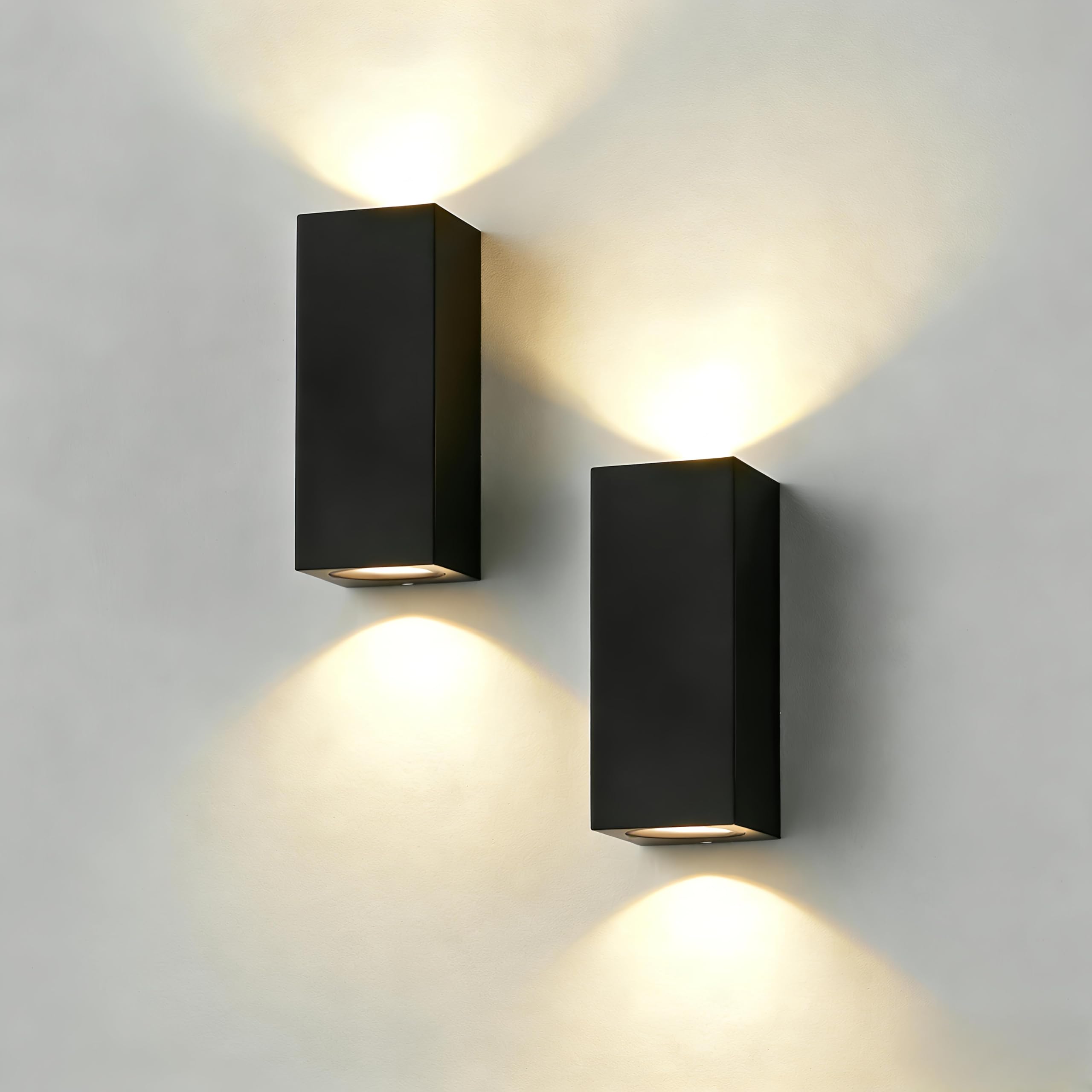 CANMEIJIA Aplique de Exterior Negro 2 Uds Lámpara Pared GU10 5W | Diseño cuadrado moderno en color negro mate que aporta una iluminación simétrica en fachadas y garajes del hogar