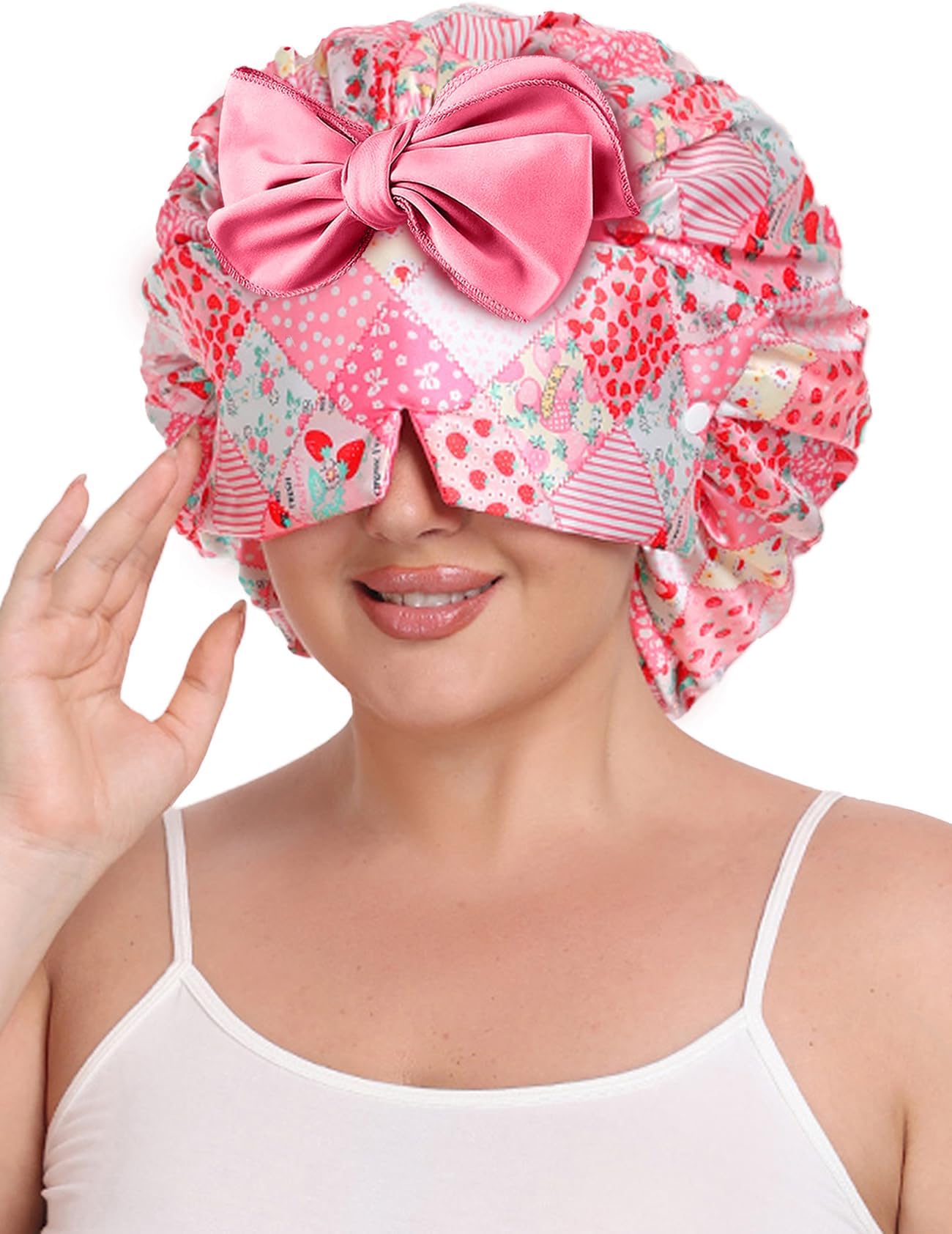 Bonnet With Eye Mask Attached Satin Bonnets With Tie For Sleeping Women Hair Caps Curly Hair