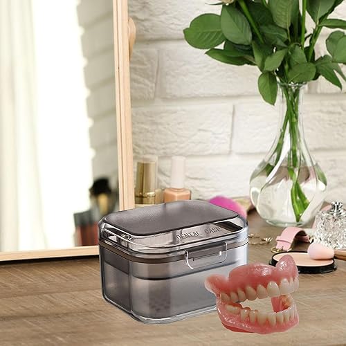 Miniatura 4 de Contenedor de almacenamiento de dentaduras postizas con bandeja de drenaje, a prueba de fugas, estuche de limpieza de dientes falsos, retenedores y