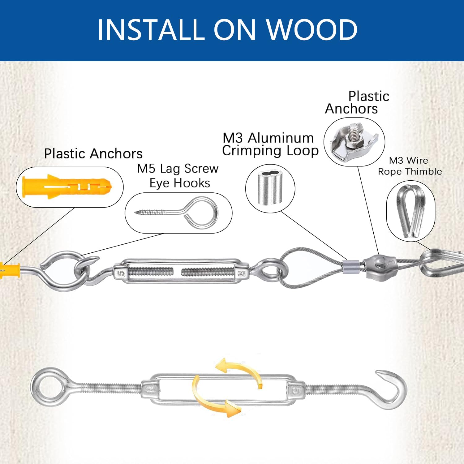 35M Drahtseil Rankhilfe Set 2mm Stahlseil Ummantelt Langlebiges Stahlseil-Set mit Seilspanner,Drahtseilklemme, Stahlseil ummantelt für Kletterpflanzen,Gardinen,Beleuchtung und String Light Hanging