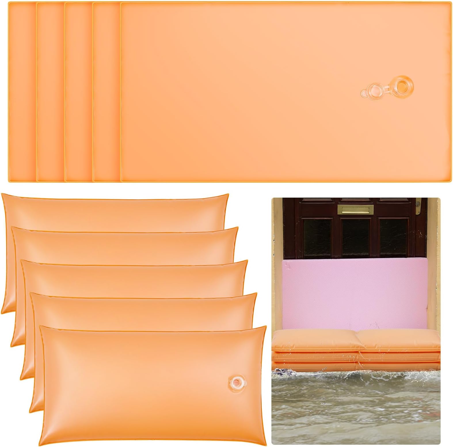 Windyun 8-Pack Sandless Flood Barriers – 10ft X 6.5", Water-Activated, Reusable For Doors & Garages