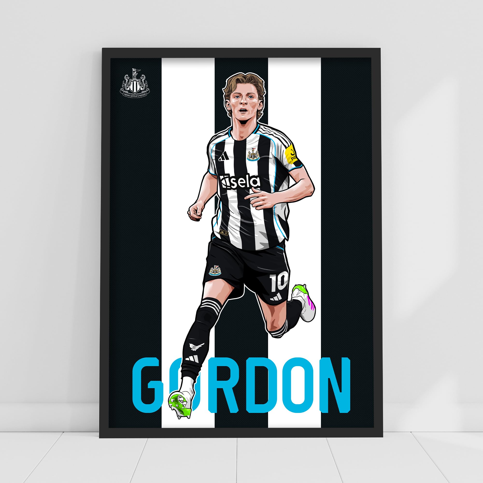 Themed Black Newcastle United Fc Print - Gordon Illustration Poster Football Wall Art (21Cm X 29.7Cm - A4)