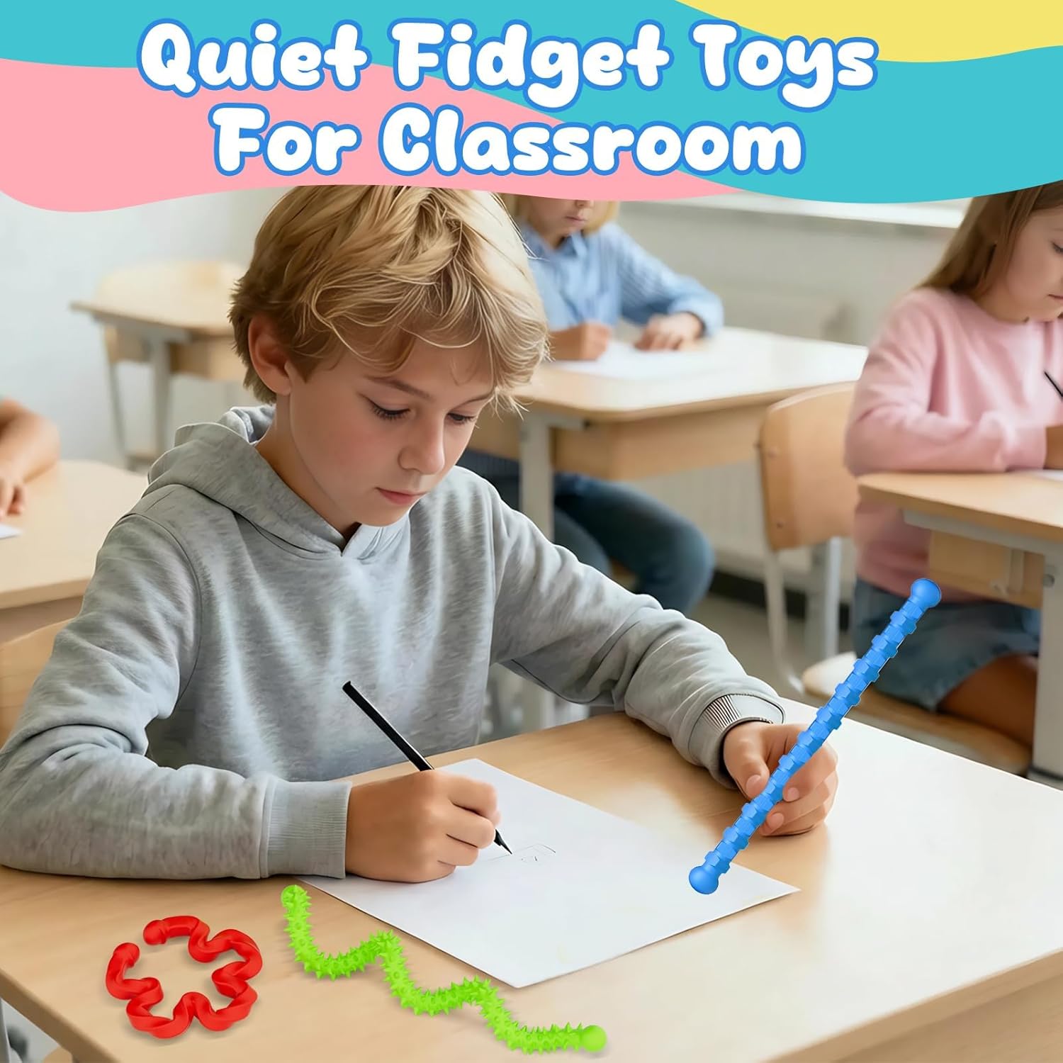 12 Pcs Fidget Toys Sensory Sticks for Kids Adults, Silicone Textured Fidget Stick for Stress Anxiety Autistic ADHD, Imagination Sticks for Kids Classroom, Quiet Fidgets for Calm Down Travel