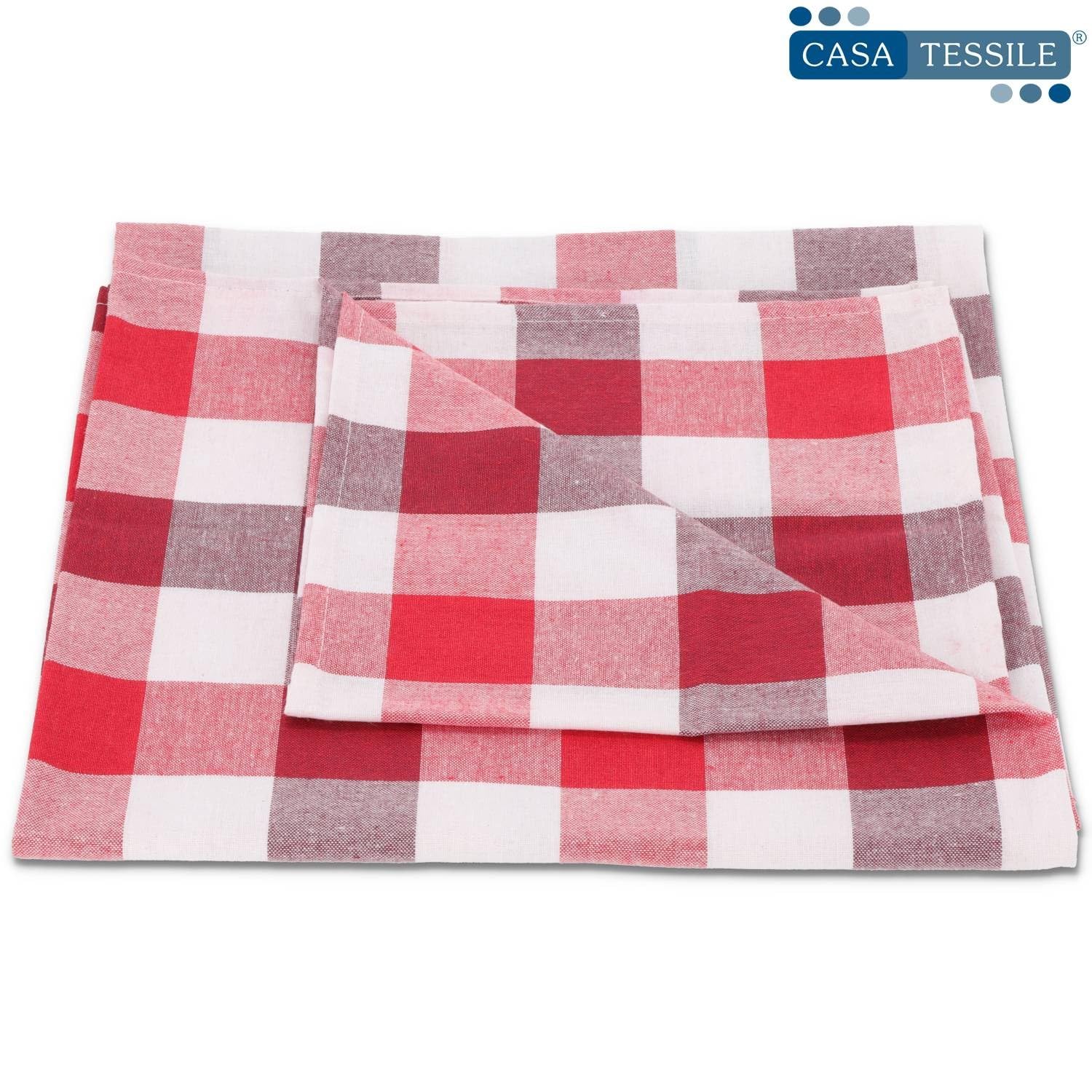 Casatessile Tovaglia in Cotone Jacquard Vichy - Bordeaux, 8 posti 140x220 cm.