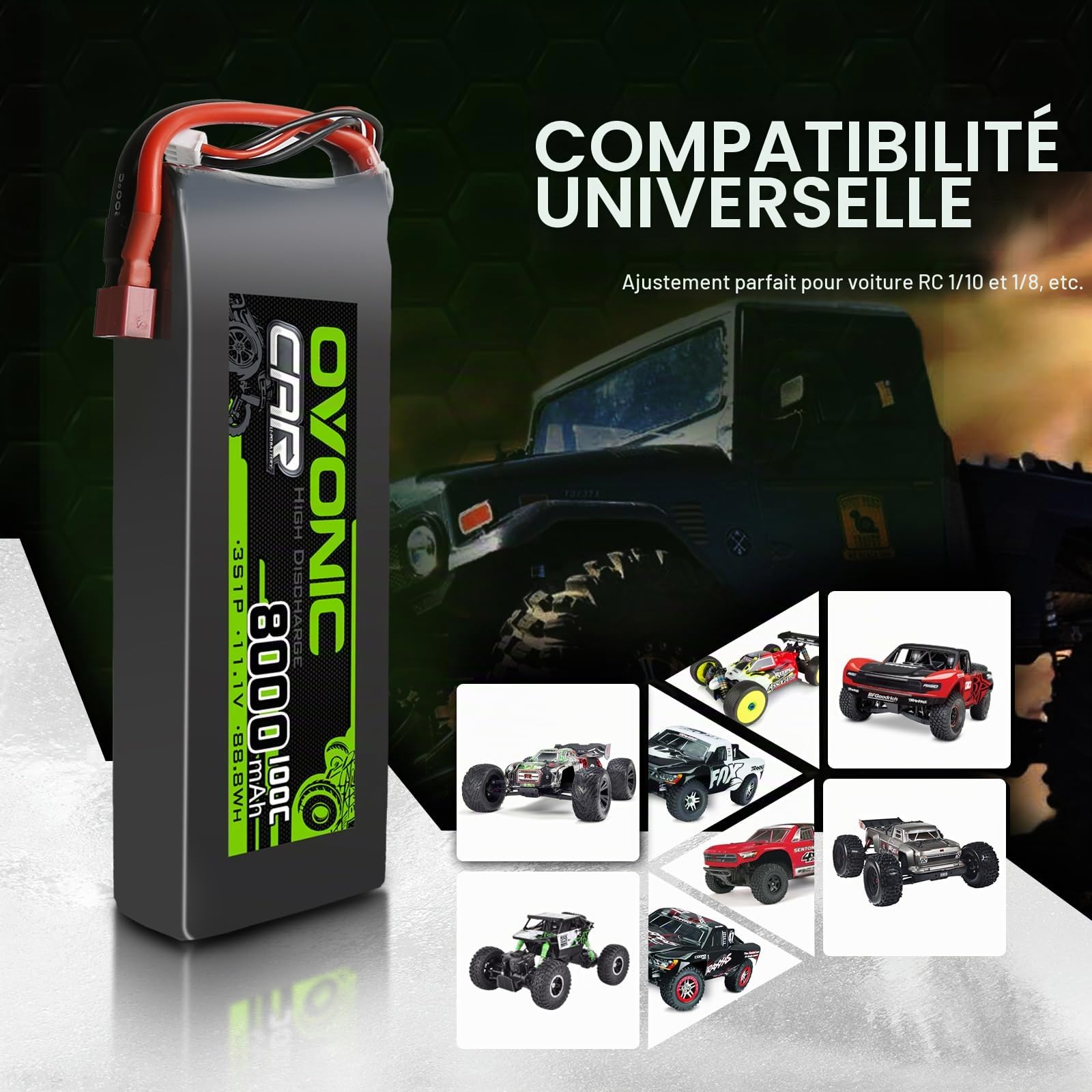 OVONIC Batterie Lipo 3s 8000 mAh 11,1 V 100 C avec connecteur T pour RC Truck Truggy